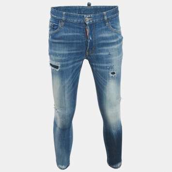 Pre Owned  Dsquared2 Blue Denim Distressed Slim Fit Jeans L/Waist 31"