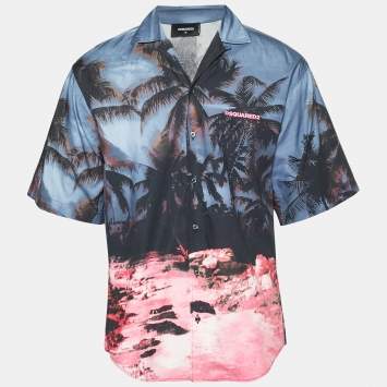 مملوكة مسبقًا Dsquared2 D2 Multicolour Cotton Sunrise Bowling Shirt S