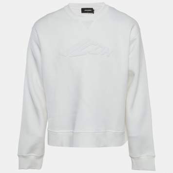 Pre Owned Dsquared2 White Cotton Knit Logo Graphic Crewneck Sweatshirt L