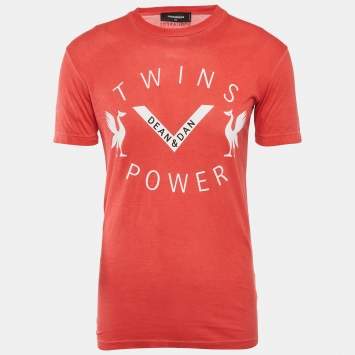 Pre Owned Dsquared2 Red Jersey Twin Power T-Shirt XS