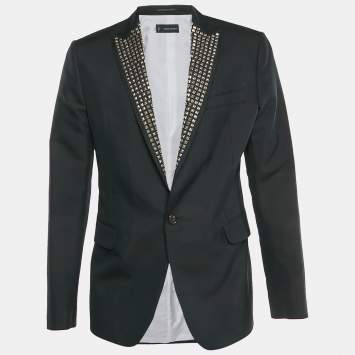 Pre Owned Dsquared2 Black Gabardine Studded Blazer XL
