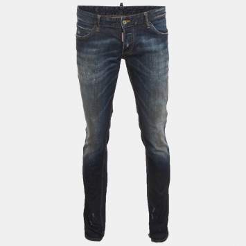 Pre Owned Dsquared2 Navy Blue Faded Denim Slim Fit Jeans XL/Waist 36"