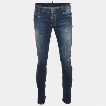 Pre Owned  Dsquared2 Blue Distressed Denim Slim Fit Jeans XL/ Waist 