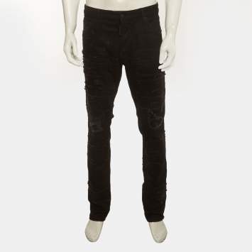 Dsquared2 Black Washed Denim Distressed Skinny Cropped Jeans L