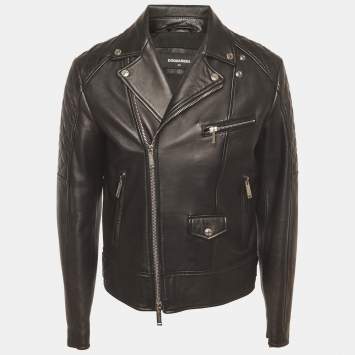 Pre Owned Dsquared2 Black Quilted Detail Leather Biker Jacket L