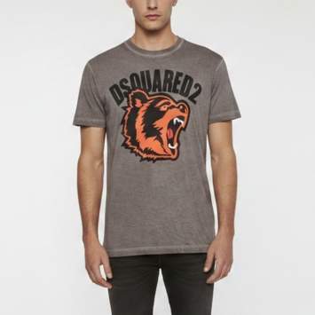 مملوكة مسبقًا Dsquared2 Grey Bear Logo Print Jersey Crewneck T-Shirt L