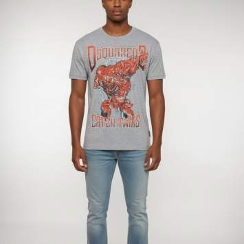 مملوكة مسبقًا Dsquared2 Grey Monster Graphic Distressed Jersey T-Shirt L