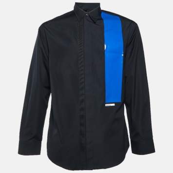 Pre Owned Dsquared2 Black Color Block Stripe Detail Cotton Long Sleeve Shirt L
