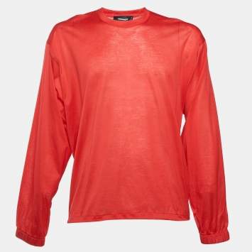 Pre Owned Dsquared2 Red Graphic Techno Leaf Print Jersey Long Sleeve T-Shirt L