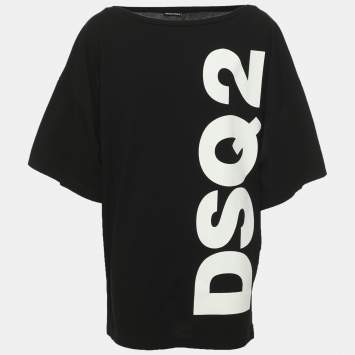 Pre Owned Dsquared2 Black Logo Printed Cotton T-Shirt M