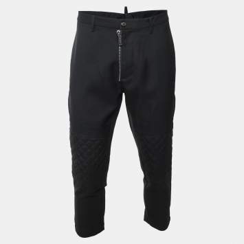 Pre Owned Dsquared2 Black Wool Zip Detail Straight Leg Trousers XL
