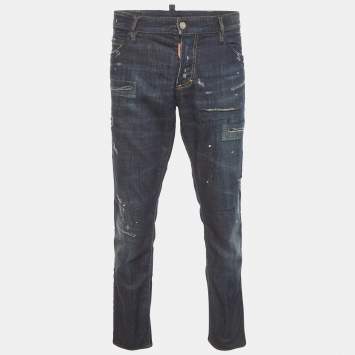 مملوكة مسبقًا Dsquared2 Blue Denim Distressed Straight Fit Jeans XXL /Waist 37"