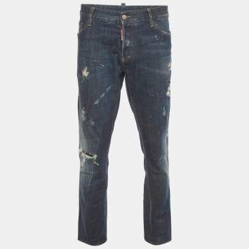 Pre Owned Dsquared2 Blue Denim Distressed Straight Fit Jeans XXXL /Waist 38"