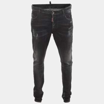 Pre Owned Dsquared2 Grey Distressed Denim Skinny Jeans XL/Waist 38"