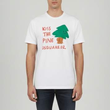 Pre Owned Dsquared2 White Pine Kiss Printed Jersey Cool Fit T-Shirt M 