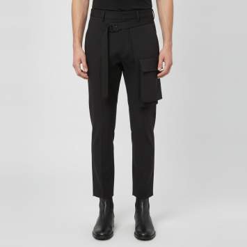 Pre Owned Dsquared2 Black Wool Blend Asymmetric Belt Cargo Trousers XS