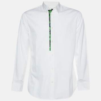 مملوكة مسبقًا Dsquared2 White Cotton Contrast Placket Trim Button Up Shirt M