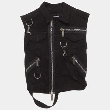 Pre Owned Dsquared2 Black Denim Zip Up Sleeves Vest XXS