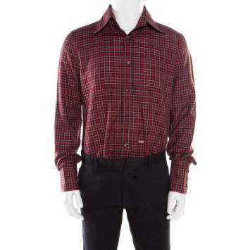 Pre Owned DSquared2 Red Checked Cotton Long Sleeve Shirt XXL