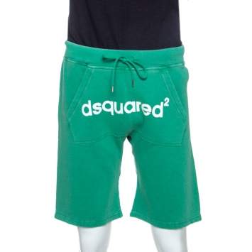 مملوكة مسبقًا Dsquared2 Green Logo Print Cotton Jersey New Dean Fit Shorts M
