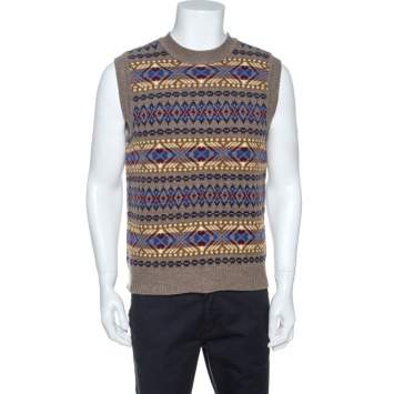 Pre Owned Dsquared2 Taupe Jacquard Wool Sleeveless Sweater L