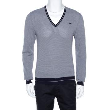 Pre Owned Dsquared2 Navy Blue Striped Knit Fitted Jumper L