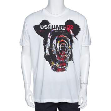 Pre Owned Dsquared2 White Psychedelic Print Cotton Jersey T- Shirt XL