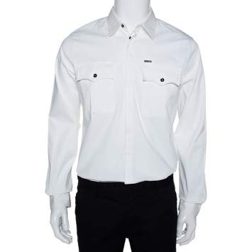 Pre Owned Dsquared2 White Stretch Cotton Pocket Detail Long Sleeve Shirt L