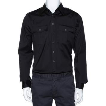 Pre Owned Dsquared2 Black Stretch Cotton Pocket Detail Long Sleeve Shirt L