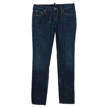 Pre Owned Dsquared2 Indigo Denim Paint Splatter Effect Straight Leg Jeans S