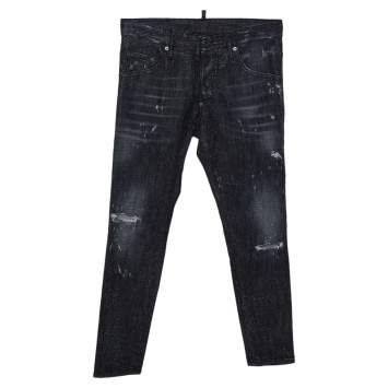 Pre Owned Dsquared2 Charcoal Grey Embellished Distressed Denim Skater Jeans S 