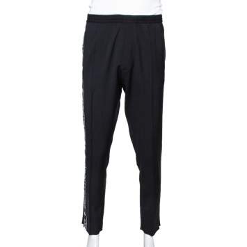 Pre Owned Dsquared2 Black Wool Blend Logo Stripe Detail Joggers L