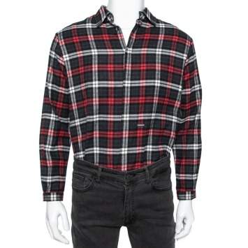 Pre Owned Dsquared2 Red & Grey Cotton Checked Flannel Shirt XS