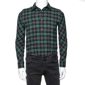 Pre Owned Dsquared2 Green & Grey Cotton Checked Flannel Shirt XS