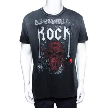 Pre Owned Dsquared2 Grey Rock Skull Print Cotton T-shirt L