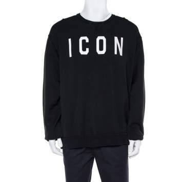 Pre Owned Dsquared2 Black Icon Print Cotton Cool Fit Sweatshirt XXL