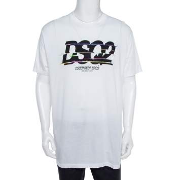 Pre Owned Dsquared2 White Cotton Logo Print T-Shirt XXL 