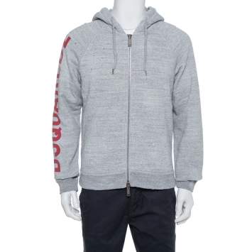 Pre Owned Dsquared2 Grey Cotton Logo Printed Distressed Hoodie Sweatshirt S