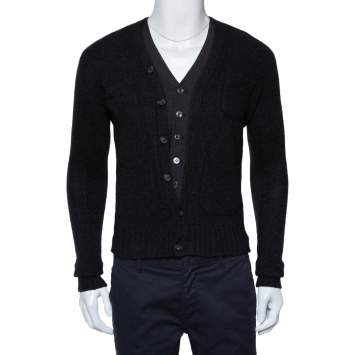 Pre Owned Dsquared2 Dark Grey Wool & Cashmere Waist Coat Inset Detail Cardigan S