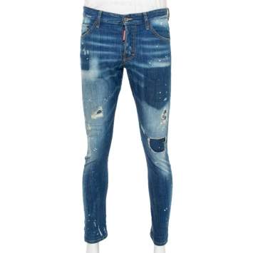 Pre Owned Dsquared2 Blue Denim Painted Distressed Sexy Twist Jeans M