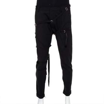 Pre Owned Dsquared2 Black Wool Harness Detail Biker Trousers L