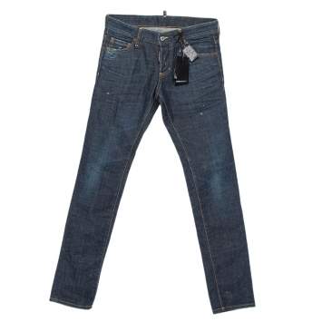 Pre Owned Dsquared2 Navy Blue Denim Distressed Tapered Leg Denim M