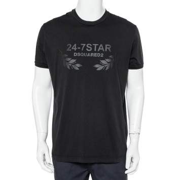 Pre Owned Dsquared2 Black Cotton 24-7Star Embossed Crewneck T-Shirt XXL