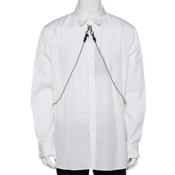 Pre Owned Dsquared2 White Cotton Chain Detail Button Front Shirt XL