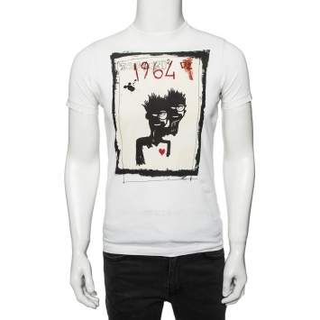 Pre Owned Dsquared2 White Cotton Caten Twins Print Round Neck T-Shirt M 