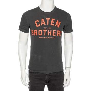 Pre Owned Dsquared2 Grey Canten Brothers Print Dyed Cotton Jersey T-Shirt S