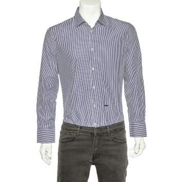Pre Owned Dsquared2 Navy Blue & White Striped Cotton Button Front Shirt XL 