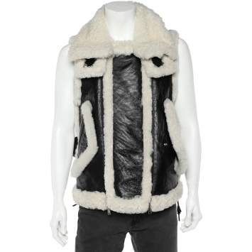 Pre Owned Dsquared2 Black Synthetic Fur Trim Detail Sleeveless Vest XS