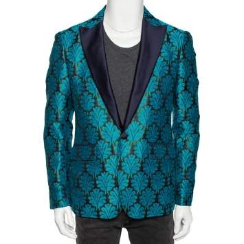Pre Owned Dsquared2 Blue Jacquard & Silk Trimmed Single Breasted Blazer L 