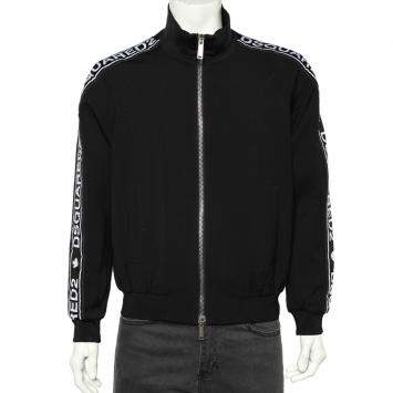 Pre Owned Dsquared2 Black Wool Logo Band Detail Zip Front Jacket L
